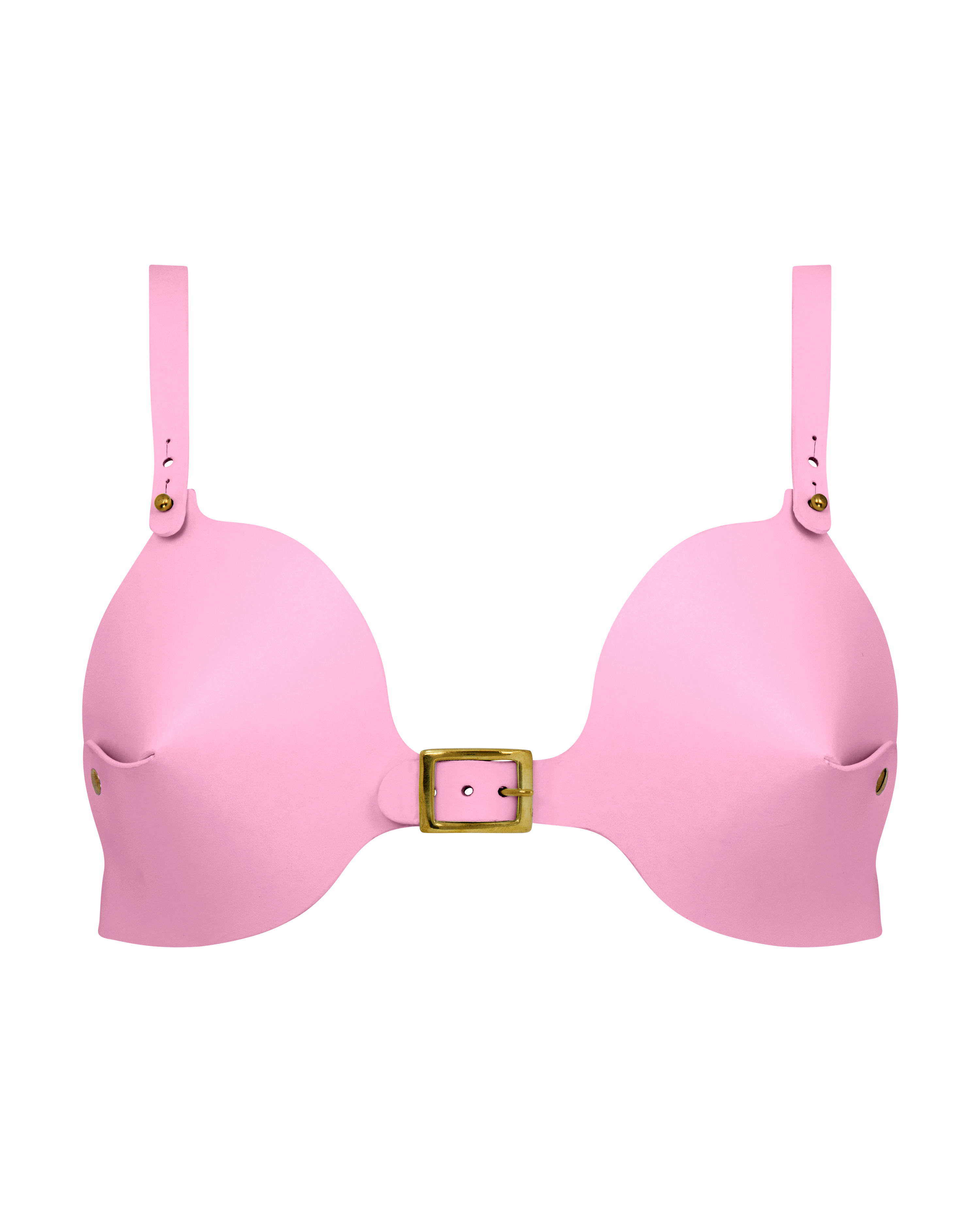Pink leather bra made from Tuscan leather. Handmade to order. Mila Simona iconic leather bra.