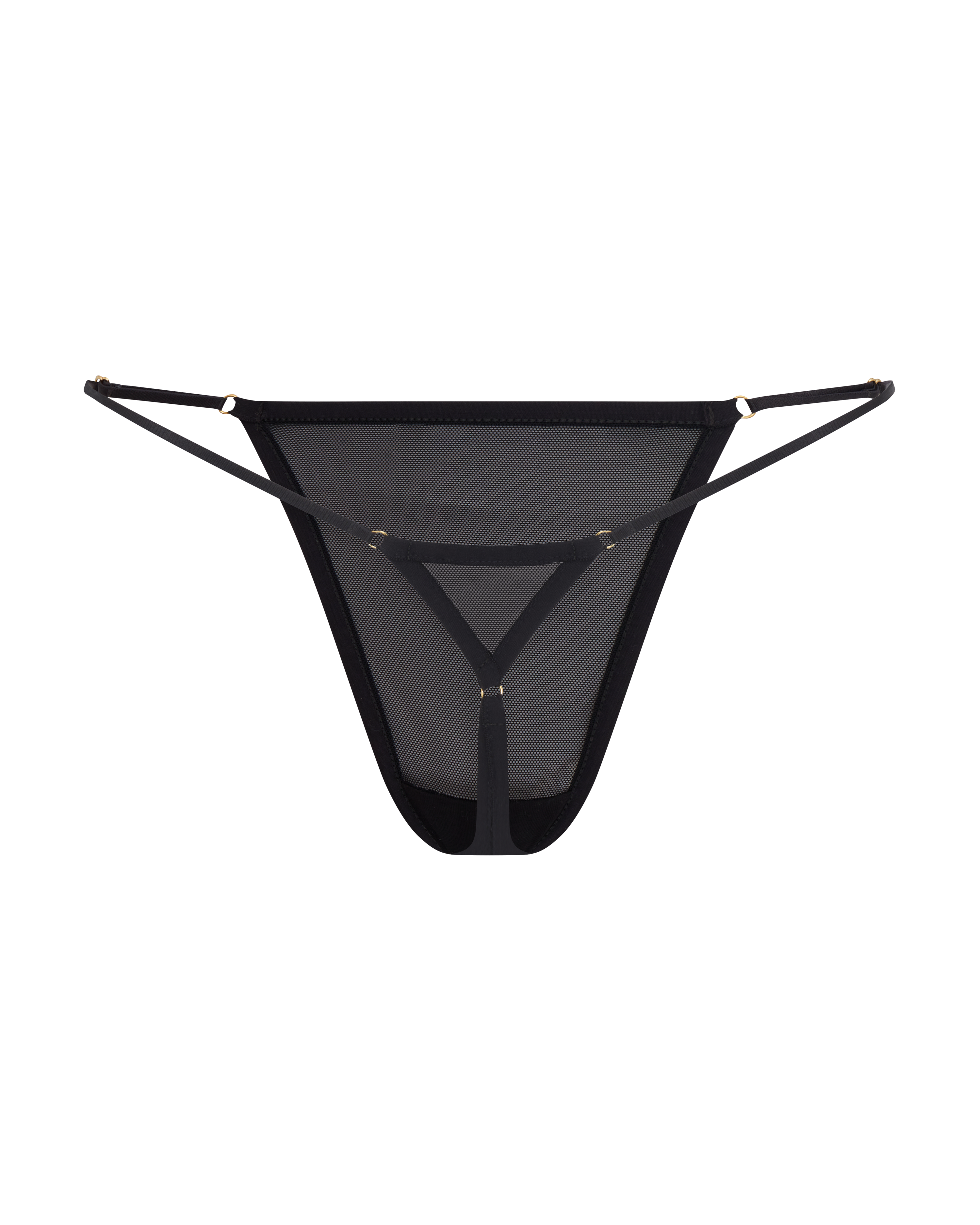 Back view of black mesh thong 