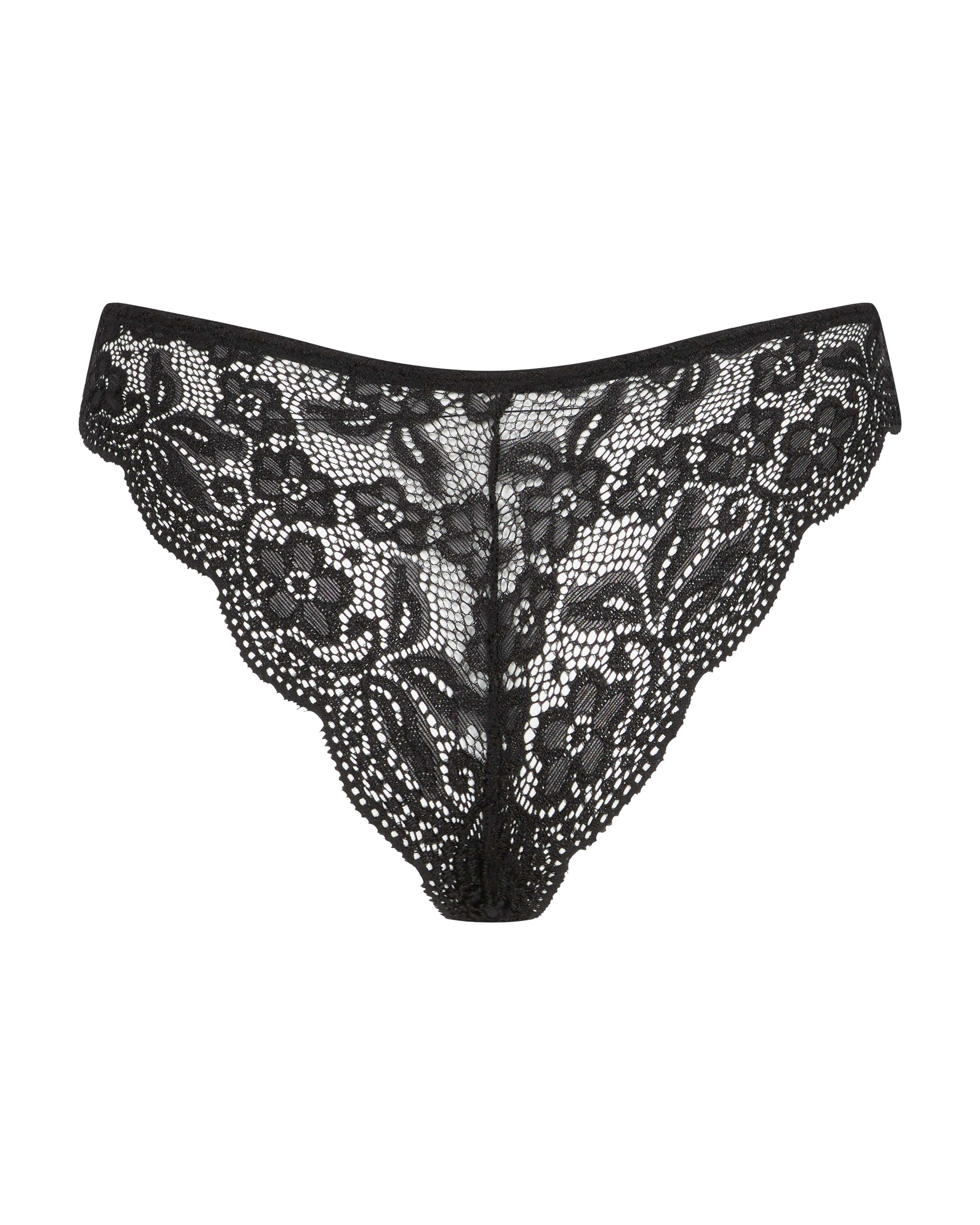Back of the black lace brief with floral lace detail