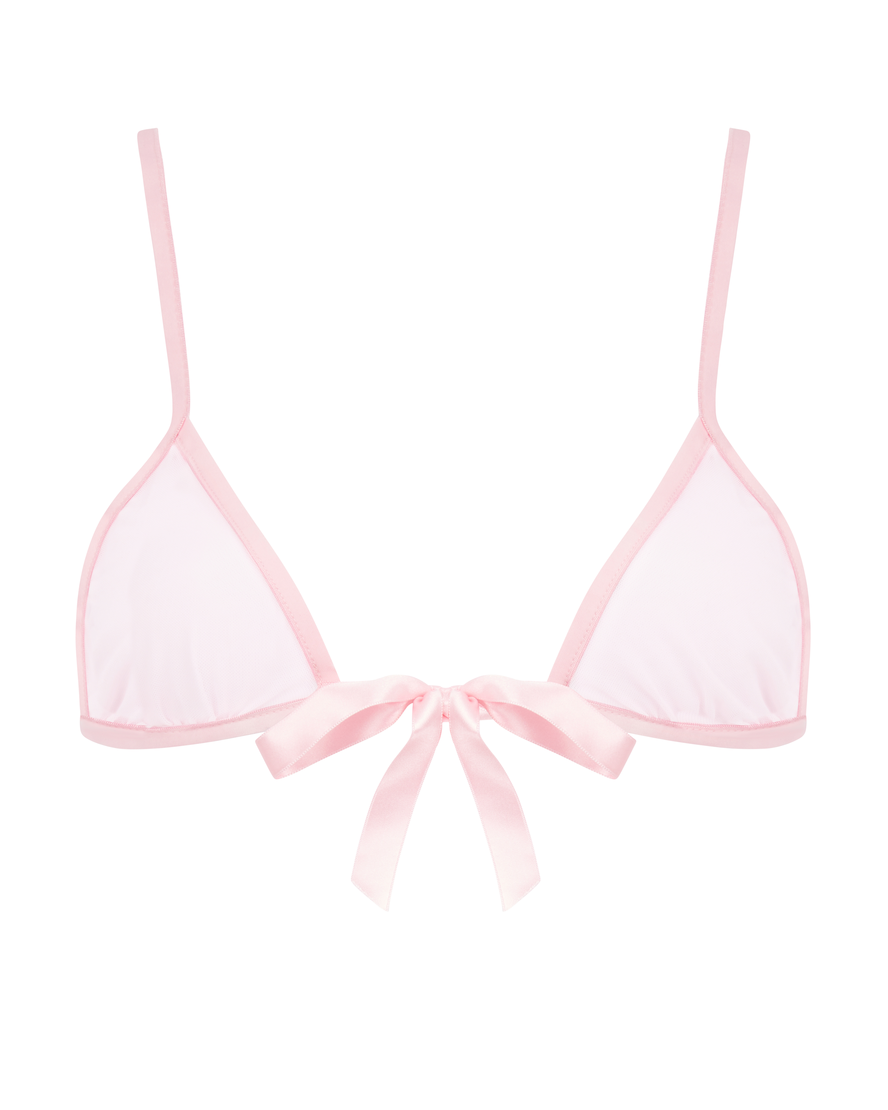 Pink mesh bra with ribbon bows to untie 